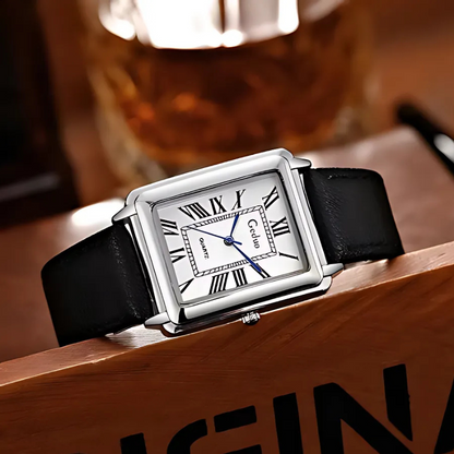 Classic Leather Strap Rectangular Watch for Men