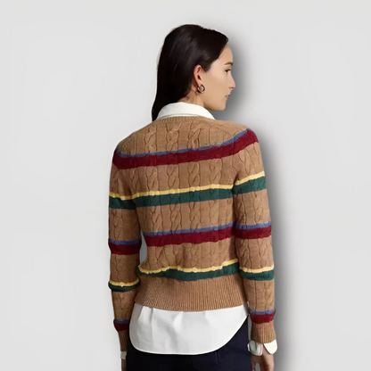 Ribbed Cable Knit Button-Up Multicolor Cardigan