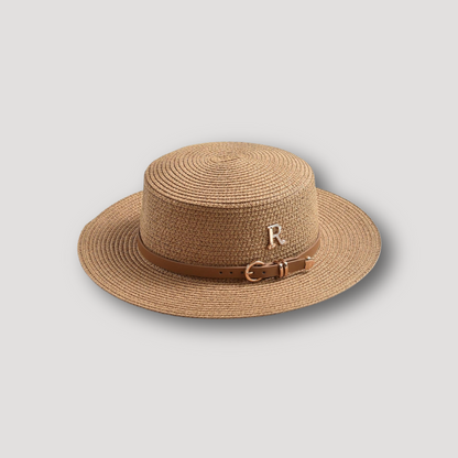 'R' Rhinestone Straw Hat with Brown Belt