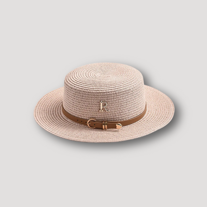 'R' Rhinestone Straw Hat with Brown Belt