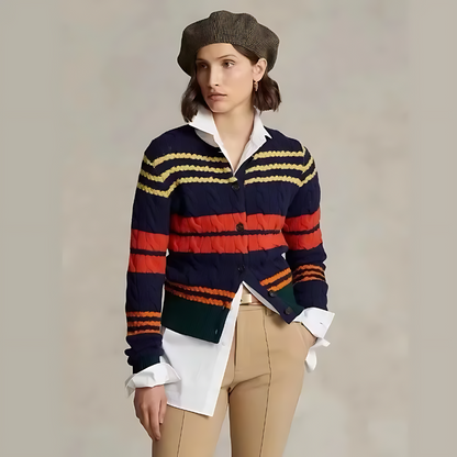 Ribbed Cable Knit Button-Up Multicolor Cardigan